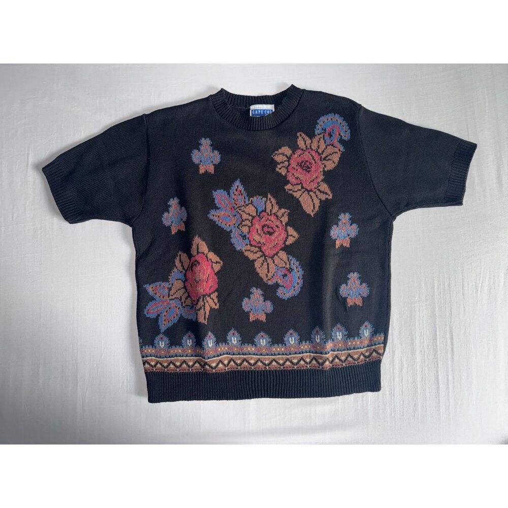 Vintage Cape Cod Floral Knit Sweater Top | Floral-Tapestry Print | Size Large